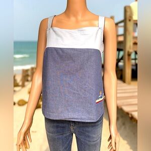 Ponyo Women's Blue Square Neck Sleeveless Tank XL